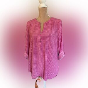 Kim Rogers Pink Polka Dot Henley Tunic Blouse